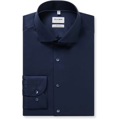 OLYMP Level 5 body fit overhemd - twill - marine blauw - Strijkvriendelijk - Boordmaat: 45 (EU maat: XXL)