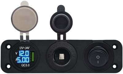 ProRide 12V USB Autolader 1 Poort - Drievoudig inbouw paneel - Sigaretten stopcontact en Schakelaar