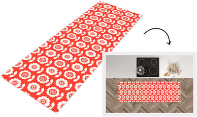 Keukenloper 150x50 cm - Keukenmat vinyl Bloemen - Patroon - Rood - Keukenmatten loper - Keuken vloerkleed tapijt
