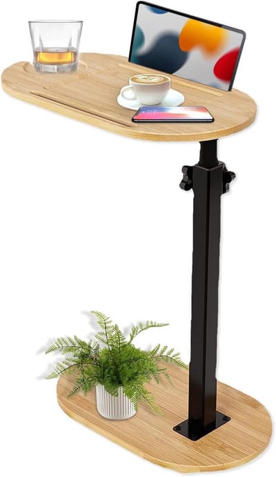 Bijzettafel Bamboe - Banktafel Koffietafel - Ontspannen Zitten - 360 Graden Draaibaar - 42-82 cm Verstelbaar - Natuurlijk