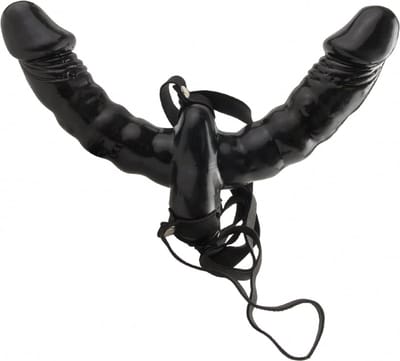 Vibrating Double Delight Strap-On - Black - Double Dildos