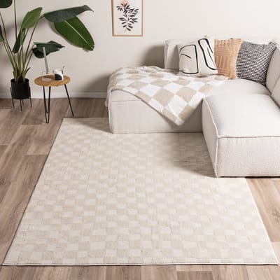 Fraai Japandi vloerkleed - Yori Checkerboard Creme - 80x150cm
