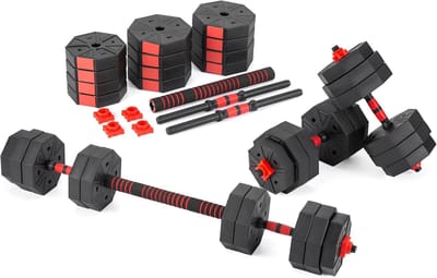 Halterset 2-in-1 - Korte lange halter - Krachttraining thuis - Verstelbaar gewicht - 2 x 15 kg - Rood