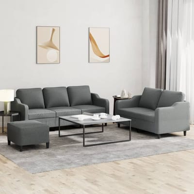 vidaXL - 3-delige - Loungeset - met - kussens - stof - donkergrijs