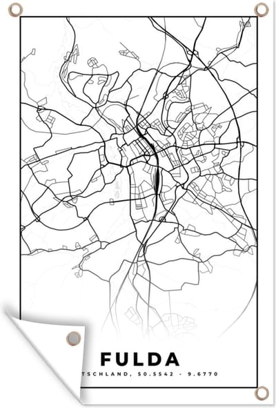 Muurdecoratie Plattegrond - Fulda - Kaart - Stadskaart - 120x180 cm - Tuinposter - Tuindoek