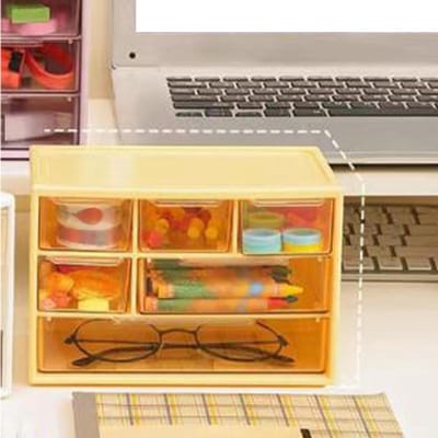 Opbergdoos Sieraden - Lade Organizer - Kleine Spullen Sorteren - Drie Lagen - 11x17.5x9.5 cm - Geel