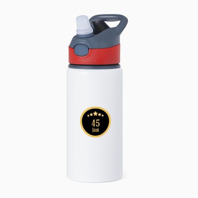 Hacebo® - 45 jaar waterfles met rietje rood - iemand die 45 jaar is geworden of 45 jaar lang een relatie hebben of getrouwd zijn - verjaardagscadeau - verjaardag - cadeau - kado - geschenk - gift - relatie - trouwdag - water fles - 650ML