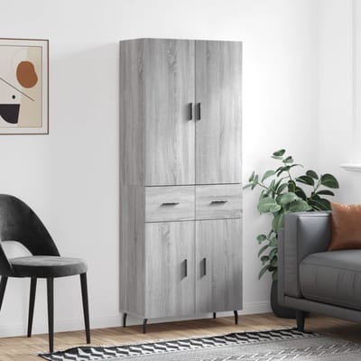 vidaXL - Hoge - kast - 69,5x34x180 - cm - bewerkt - hout - grijs - sonoma - eikenkleurig