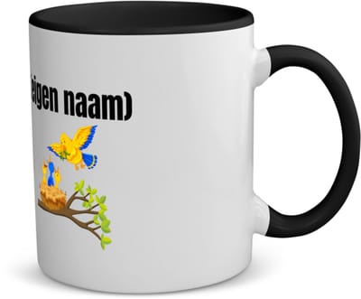 Akyol - vogels en nest met eigen naam koffiemok - theemok - zwart - Vogels - dieren liefhebber - iemand die houdt van vogels - verjaardag - cadeau - kado - geschenk - 350 ML inhoud