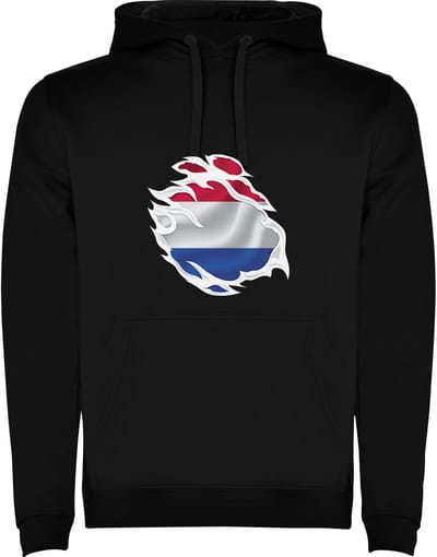 Zwarte Hoodie Nederlandse Glossy variant vlag rood wit blauw - humor Maat M