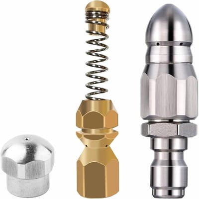 Set van 3 Hoge Druk Reinigingsmondstukken voor Afvoeren, RVS Duct Reiniging en Pijpen, Geschikt voor 1/4 Inch Aansluitingen