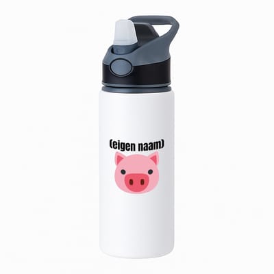 Hacebo® - varkenskop met eigen naam waterfles met rietje zwart - Varken - boeren/varken liefhebbers - iemand die houdt van varkens - verjaardag - cadeau - kado - geschenk - water fles - 650ML