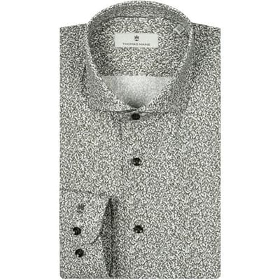 Thomas Maine Overhemd Mountain Fantasy Pattern Roma Modern Kent Poplin Dark Olive-White / male