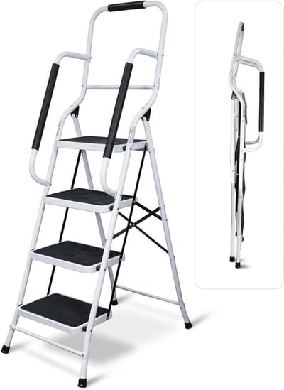 DailySupplies® Huishoudtrap 4 Treden - Keukentrap - Inklapbaar - Antislip - Extra Stevig - Zwart en Wit