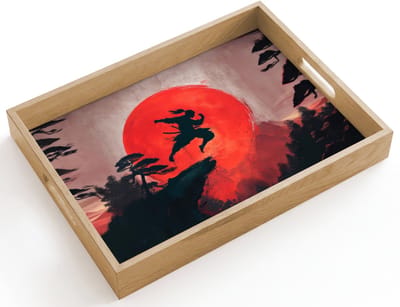 Dienblad hout 40x30 cm - Schootdienblad - Zon - Krijger - Bomen - Bergen - Borrelplank rechthoek - Plateau dienbladen