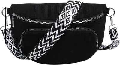 Stijlvolle Schoudertas – Crossbody Tas met Brede Band – Vintage Heuptas met Meerdere Zakjes – Casual Riemtas / Fanny Pack – Dagelijkse Tas & Mode Heuptas - Zwart