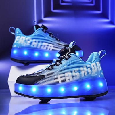 Schoenen op wielen, Dubbele wielen skates, Heren- en kinderschoenen met wieltjes, LED-lichtschoenen 30 blue