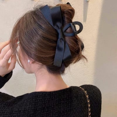 Dubbele Zijden Strikken Haarspeldjes Voor Vrouwen Haarspeld Grote Maat Klauw Clip Haaraccessoires Meisjes Hoofddeksels zwart