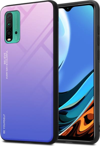 Cadorabo Hoesje geschikt voor Xiaomi RedMi 9T / POCO M3 in ROZE - BLAUW - Tweekleurige beschermhoes van TPU-silicone Case Cover en achterzijde van gehard glas