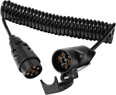 Thuys – Verlengkabel – Voor Aanhanger – Met Adapter – 7 Polen Spiraalkabel – 12V – 2,4m – Zwart