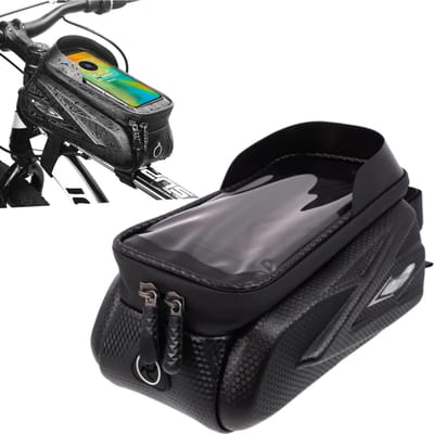 Telefoontasje voor op de fiets - Eenvoudig te installeren - Fietstas met voorriem voor mountainbike - Opbergtas voor fietsspullen - 22*14*13 cm - Voor buitenfietsen - Zwart