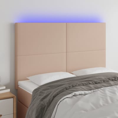 vidaXL - Hoofdbord - LED - 144x5x118/128 - cm - kunstleer - cappuccinokleurig