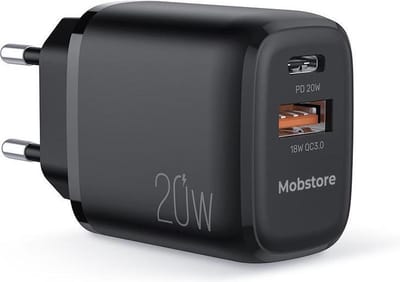 Mobstore Oplader 20W PD - USB Lader - Snellader - QC3.0 Fast Charger - USB C oplader - Geschikt voor elk apparaat - Beschikt over 2 uitgangen - Compact design - Universele lader