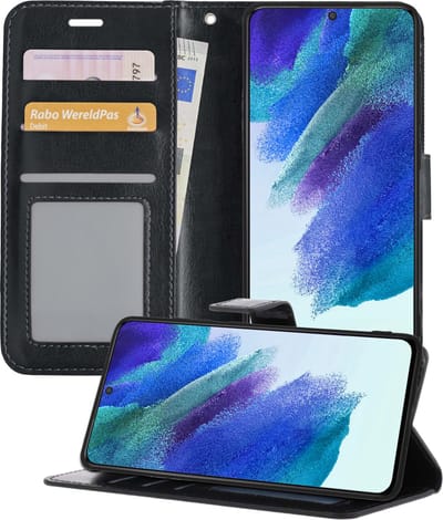 Hoesje - Geschikt voor Samsung Galaxy S21 FE - Luxe Bookcase - Walletcase Hoes - Portemonnee - Cover - Telefoonhoes - Zwart