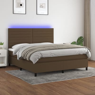 vidaXL - Boxspring - met - matras - en - LED - stof - donkerbruin - 160x200 - cm