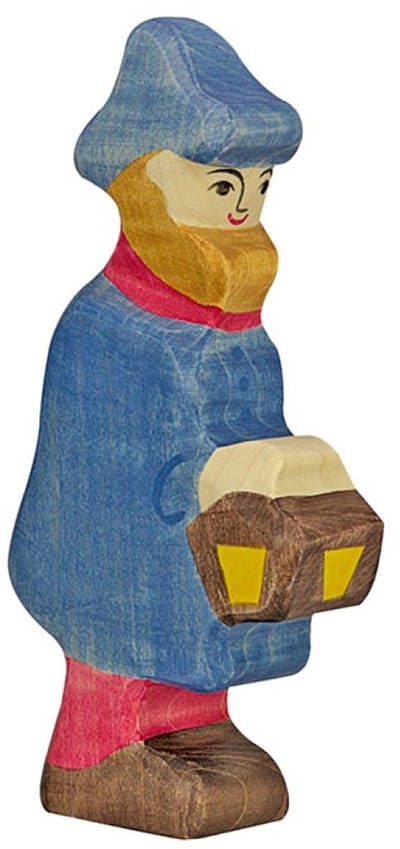 HOLZTIGER Kerstmis - Herder Met Lamp Blauw/Roos - 9X3X17Cm - Houten Figuur - Handgemaakt