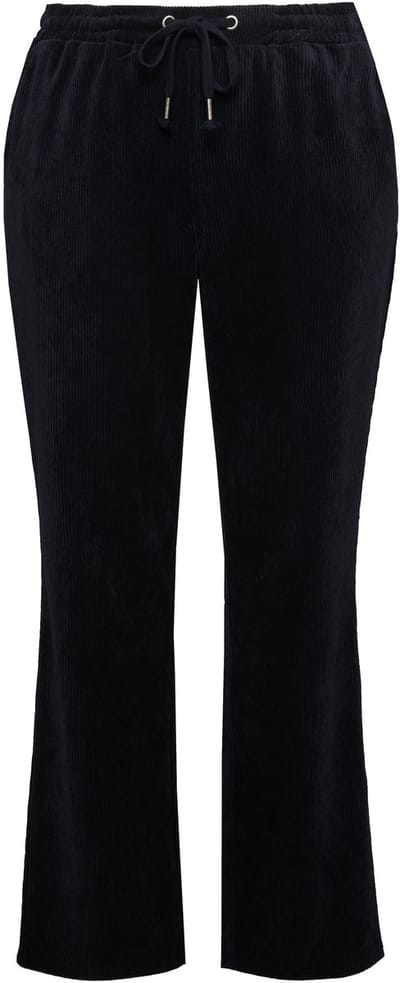 Ulla Popken - Dames - Corduroy broek Ruby elastische tailleband strikbandje - Marine - Maat 50+