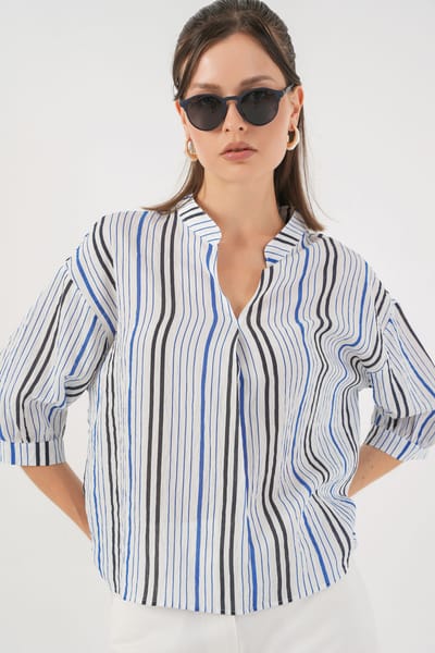 Gestreepte V-hals Blouse