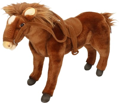 Hansa pluche paard knuffel - met zadel - 37 cm - dieren knuffels