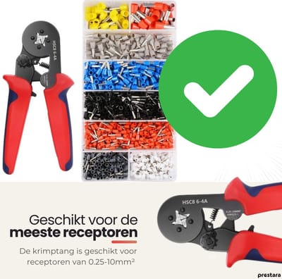 Prestara Krimpgereedschapset – Complete Set met 1200 Draadhulzen en Zelfverstelbare Krimptang – Voor Professionele en Doe-Het-Zelf Elektrische Verbindingen
