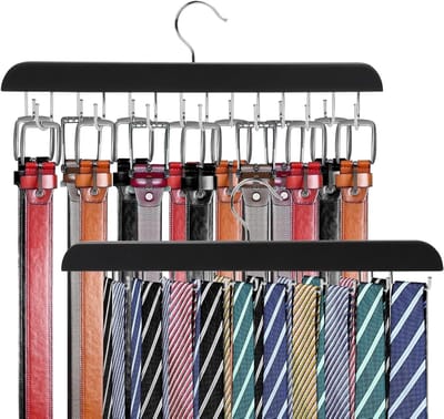 mumisuto 2 pieces 2-in-1 belt storage & tie holder, space saving, suitable for up to 42 belts and 60 ties, simple belt - ShopVlot