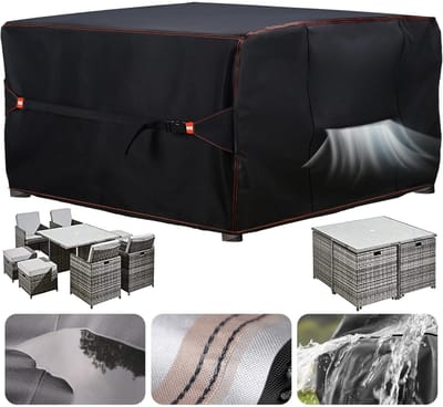 Famanu – Tuinmeubelhoezen, waterdicht, voor buiten, 126 x 126 cm, terras, rotan, kubus, set afdekking buiten, heavy duty Oxford-stof, tuintafelafdekking met ventilatie
