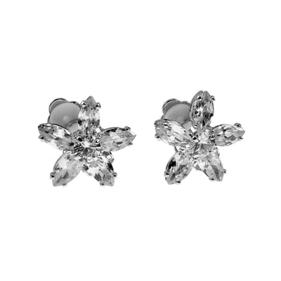 Oorclips Dames - Gerhodineerd - Clip-on Oorbellen met Strass - Ø17mm Bloem Oorclips