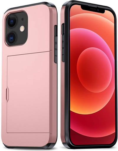Hoes Geschikt voor iPhone 11 Hoesje Hard Case Met Pas Houder - Hoesje Geschikt voor iPhone 11 Hoes Shockproof Hard Cover Met Kaarthouder - Rosé goud