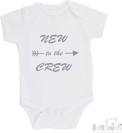 100@ katoenen Romper "New to the crew" Unisex Katoen Wit/grijs Maat 62/68