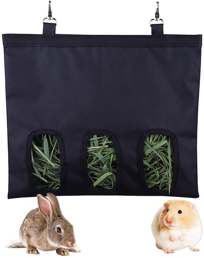 Cosensi - Dailygoods - Dailygoody - Konijnencavia's Hooi Voederzak - Wasbaar Hangend Voederhooi - Handige Voederdispenser - Zwart - Voor Kleine Dieren - 3 Ramen
