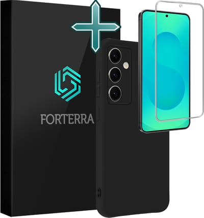 Hoesje Met Screenprotector - Geschikt voor Samsung Galaxy S25 FE - Sterk & Shockproof - Telefoon Hoes - Back Cover - Siliconen Case - Zwart