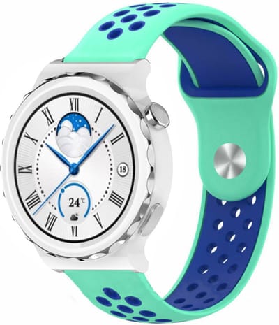 Strap-it Ademend siliconen sport bandje - geschikt voor Huawei Watch GT 3 Pro 43mm / GT 3 42mm / GT 2 42mm - aqua/blauw