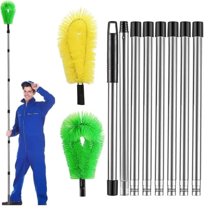 Dakgoot Reiniger - Uittrekbare Borstel - Bladeren Verwijderen - Telescopisch Ontwerp - 390 cm Lengte - Groen Geel