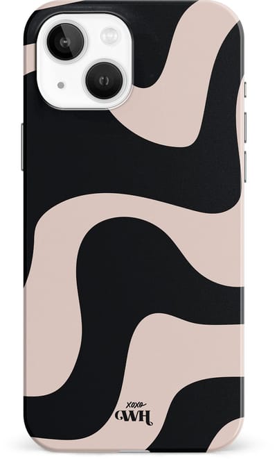 xoxo Wildhearts telefoonhoesje geschikt voor iPhone 15 - Ride With Me - Single Layer - Beschermhoes met golvend patroon - Luxe hard case - zwart en beige