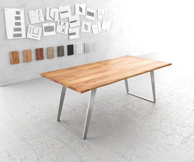 Eettafel Edge acacia natuur 200x100 edelstaal schuin Live-Edge