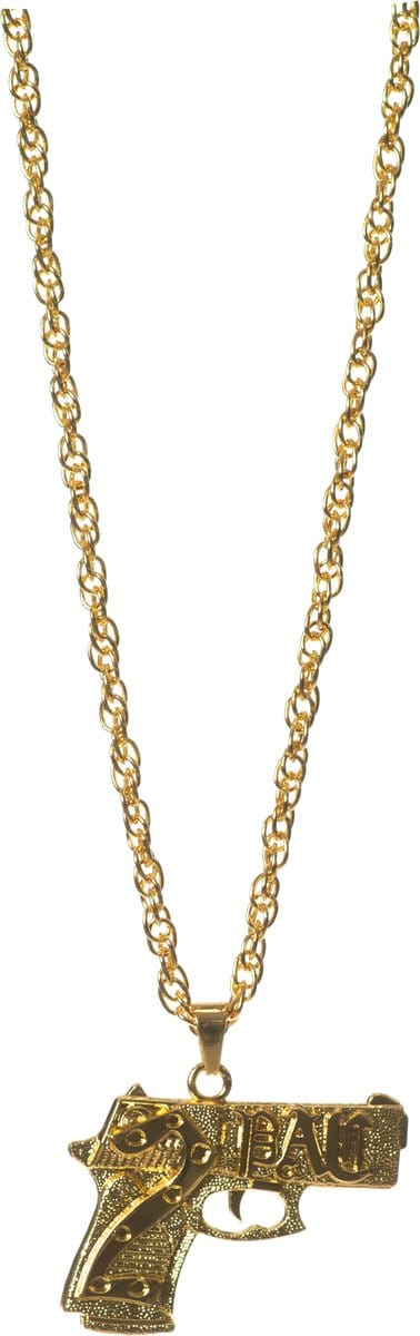 Partychimp Gouden Ketting Gangster Pistool Voor Bij Carnavalskleding Heren Carnavalskleding Dames Carnaval Accessoires Carnaval- Goud - Metaal