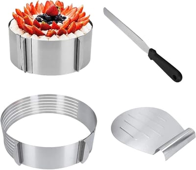 Taartschijfsnijder - Taartnivelleerder - Gelijkmatige lagen - Verstelbare ring - 395 cm - Zilverkleurig