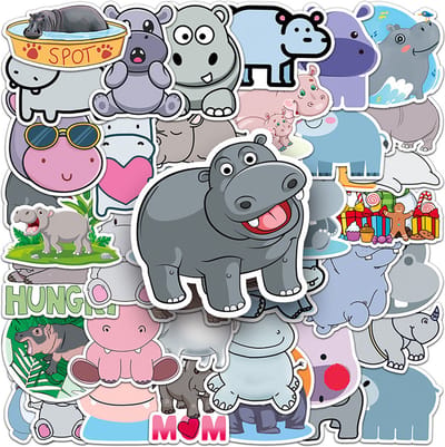 Nijlpaard Stickers - Set 50 plaatjes - Leuk voor kinderen - Geschikt voor Laptop, Drinkbeker, Broodtrommel, Muur etc. Dieren stickers