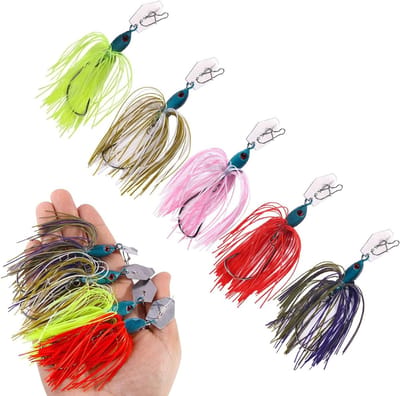 Set van 5 Multicolore Chatterbait Lures voor Snoek en Baars, Ideaal voor Vissen met Spinnerbaits en Jigs