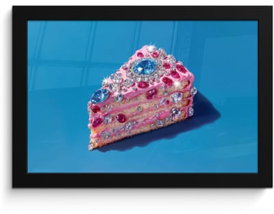 Poster in lijst - Fotolijst 30x20 cm - Posters - Taart - Edelstenen - Glitters - Roze - Posterlijst zwart - Decoratie - Wanddecoratie woonkamer - Muurdecoratie slaapkamer